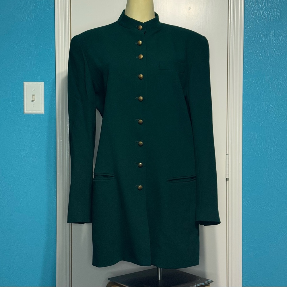 DANA BUCHMAN 100% wool Elegant Green Women's Jacket mandarin collar vintage 10 - Picture 2 of 15